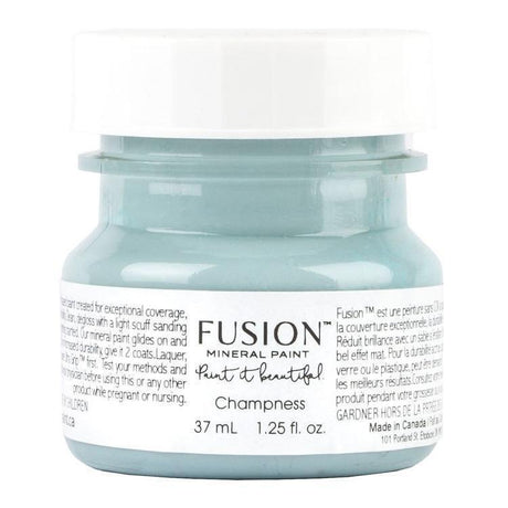 37 mL jar of Champness Fusion Mineral Paint, all-in-one acrylic with matte finish.