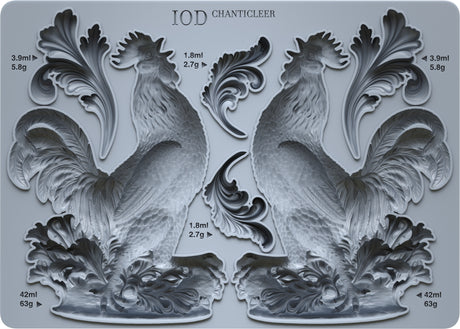 IOD Chanticleer Mould by Iron Orchid Designs featuring detailed rooster and leaf motifs.