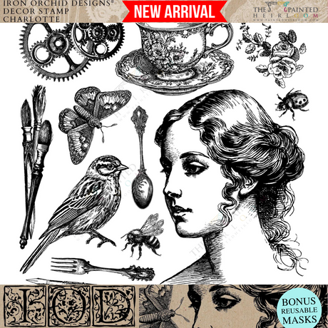 Collage featuring woman, bird, and gears made with Charlotte Stamp by I.O.D.