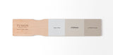 Paint sample board with Lamp White, Chateau Fusion Mineral Paint (warm neutral grey), and Cathedral Taupe swatches.