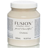 Fusion Mineral Paint 500 mL jar, Chateau (warm neutral grey), white lid, labeled 16.9 fl oz.