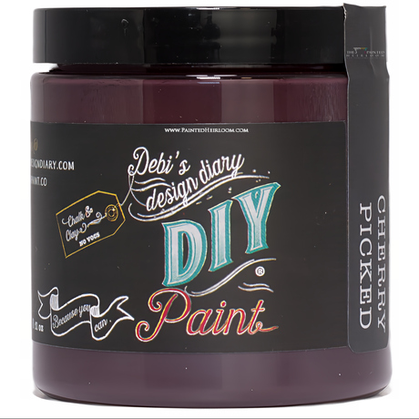 Cherry Picked DIY Paint by DIY Paint Co., eco-friendly, with black lid and colorful label.