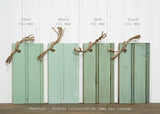 Four wax-finished green wood panels, roped and painted with Old Fashioned Milk Paint in Cheshire – Sweet Pickins.