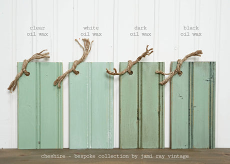 Four wax-finished green wood panels, roped and painted with Old Fashioned Milk Paint in Cheshire – Sweet Pickins.