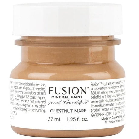 37 mL Chestnut Mare Fusion Mineral Paint, rich brown acrylic in jar with white label, by Fusion Mineral Paint.