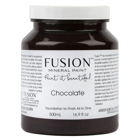 500 mL Fusion Mineral Paint in Chocolate, all-in-one acrylic, jar with bilingual label.