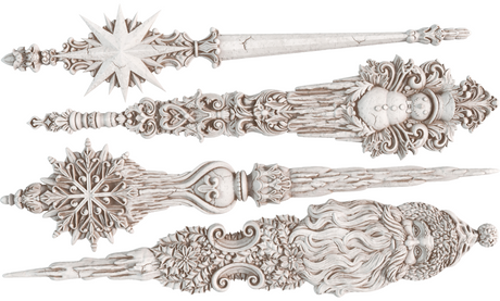 Set of four wood wands with I.O.D. Christmas Tapers Mould (2024 Limited Release) and Nordic holiday patterns.