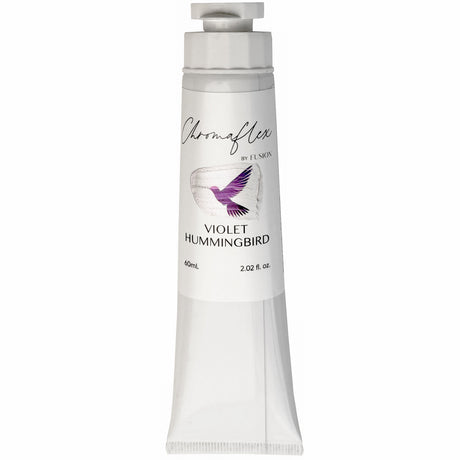 ChromaFlex by Fusion Mineral Paint, white tube with color-shifting finish and purple hummingbird artwork on label.