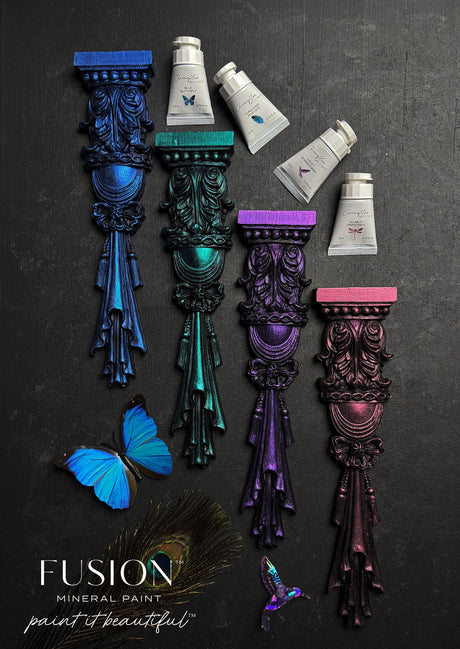 ChromaFlex by Fusion Mineral Paint: 4 ornate wood appliques, 3 tubes, and 2 faux butterflies.