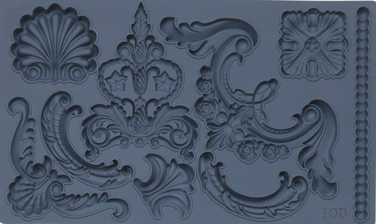 I.O.D. Classic Elements Mould with ornate scrolls, crown, shells, and roses in various sizes.