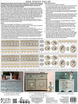 I.O.D. Classical Cameo Paint Inlay by Annie Sloan instruction sheet with patterns, tips, and directions shown.