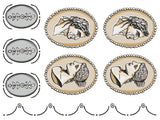 Four Classical Cameos and three oval leaves by I.O.D., designed by Annie Sloan, with scalloped bottom border.
