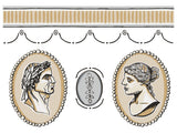 Classical Cameo Paint Inlay by I.O.D. with ornate medallion busts and laurel, designed by Annie Sloan.