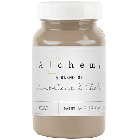 Fusion Mineral Paint Clay Alchemy, limestone and chalk blend for a taupe-gray finish.