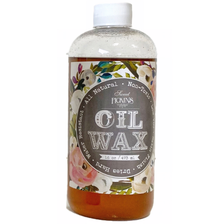 Clear Oil Wax by Sweet Pickins, 16 oz bottle with a floral label design from Old Fashioned Milk Paint.