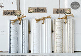 Three natural finish wood samples with knotted twine: Black, Old Fashioned Milk Paint Clear Oil Wax, and Dark.