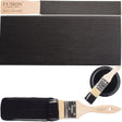 Wooden paintbrush with a painted strip and Coal Black Fusion Mineral Paint by Fusion Mineral Paint.