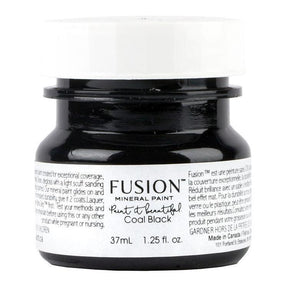 Fusion Mineral Paint 37mL jar in Coal Black with white label and lid.