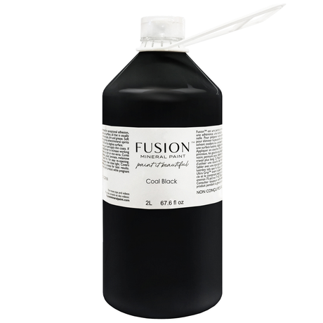 2L Fusion Mineral Paint Coal Black with white cap and stir stick included.
