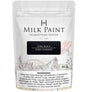 Homestead House 50g Coal Black Milk Paint pouch with health warnings and floral-themed packaging.