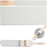 Fusion Mineral Paint Cobblestone brush, warm grey swatches, and bowl on a white background.