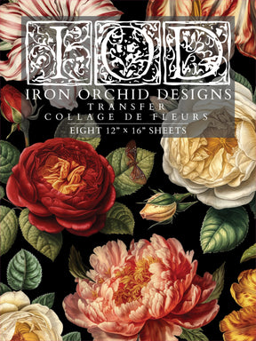 Collage De Fleurs Transfer by I.O.D., red, white, and pink floral wall decor.