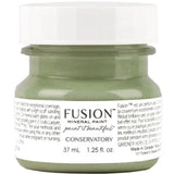 37ml jar of Conservatory Fusion Mineral Paint, mid-tone green, with a white label.