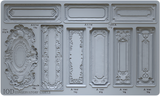Conservatory Labels Mould by I.O.D., silicone tray with ornate label shapes, includes ml and gram markings.