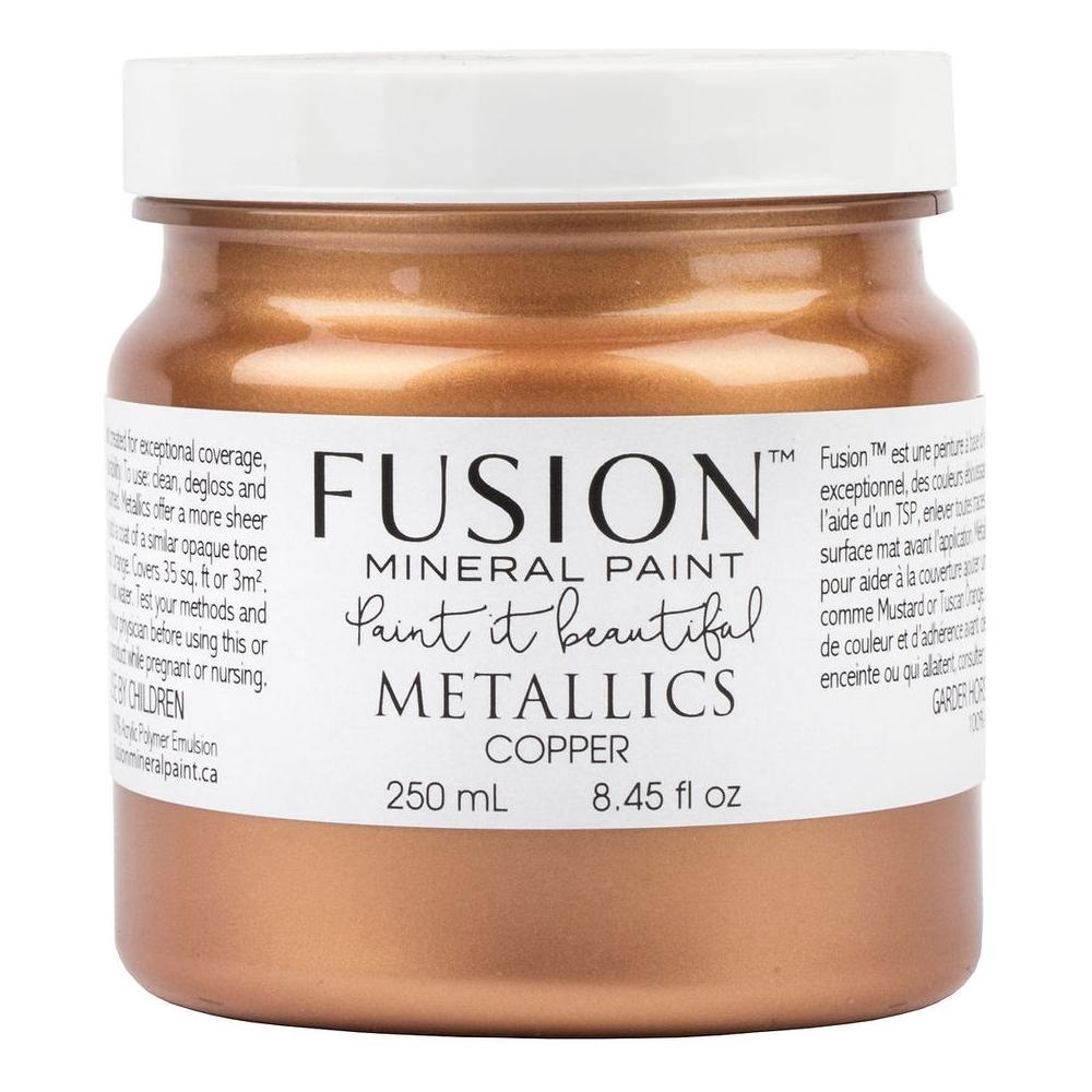 Fusion Mineral Paint Copper Metallic, 250 mL jar with label facing forward.
