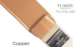 Paintbrush with Copper Metallic Fusion Mineral Paint next to “Fusion Mineral Paint and Copper” text.