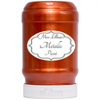 Miss Lillian’s Paint Copper Metallic Paint in a plastic jar, labeled as shiny acrylic for furniture restoration.
