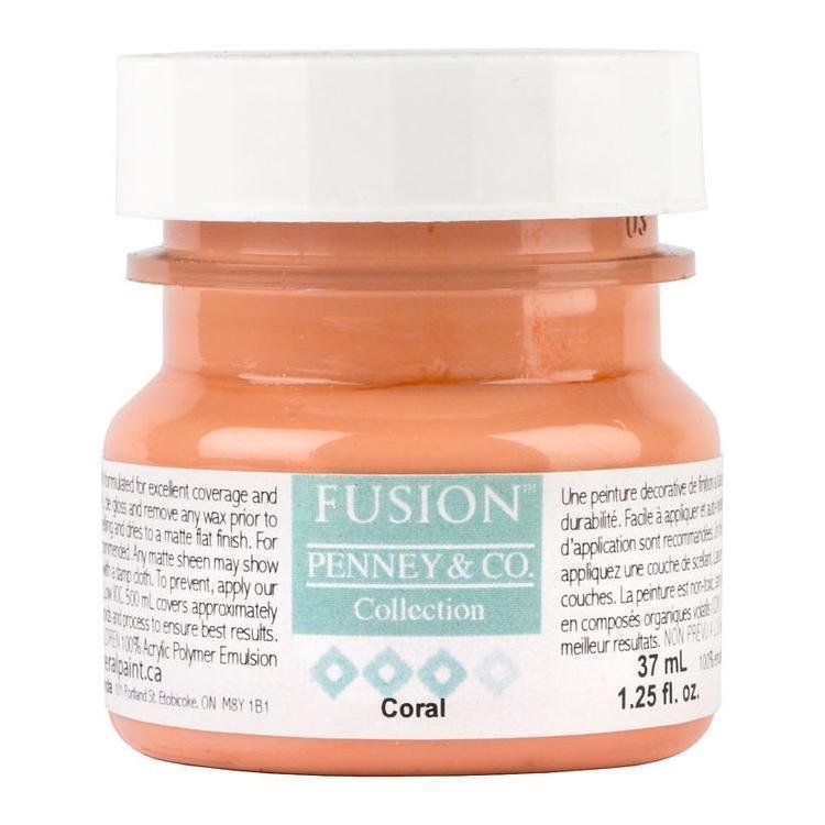 Coral Fusion Mineral Paint (Seasonal) by Fusion in a small, labeled jar with matte finish, shows true coral color.