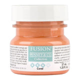 Coral Fusion Mineral Paint (Seasonal) by Fusion in a small, labeled jar with matte finish, shows true coral color.