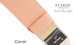 Brush with Coral Fusion Mineral Paint (Seasonal) beside Fusion Mineral Paint logo and slogan.