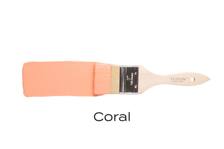 Fusion Coral Fusion Mineral Paint brush next to “Coral” text on a white background.