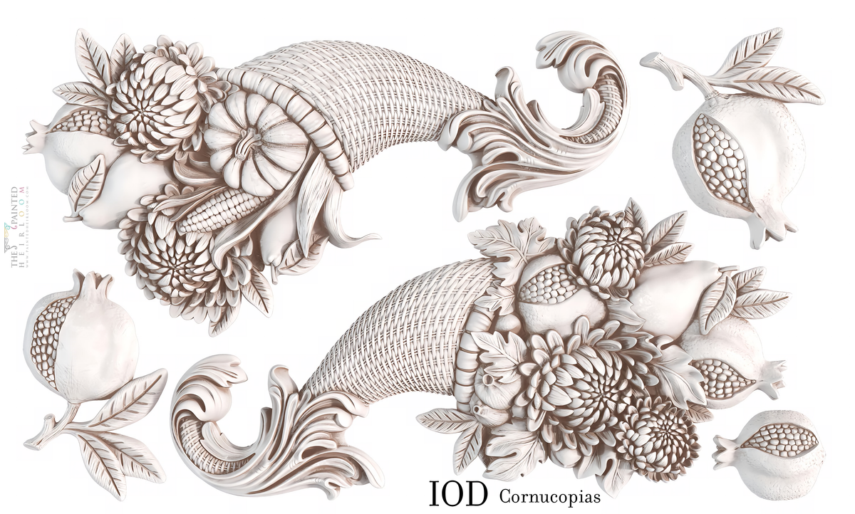 Cornucopias Mould (2026 Limited Release) by I.O.D. with pumpkins, flowers, fruit, and pomegranates motif.
