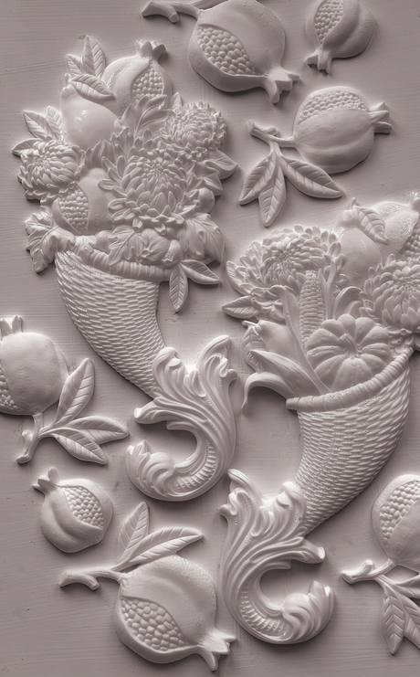 I.O.D. 2026 Limited Cornucopias Mould creating white cornucopia relief art for autumn decor.