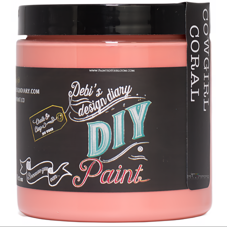 Cowgirl Coral DIY Paint by DIY Paint Co. in a black-labeled container with handwritten-style text.