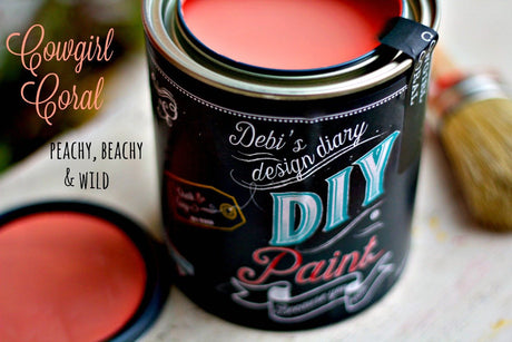 Open Cowgirl Coral DIY Paint by DIY Paint Co. with included brush and lid.