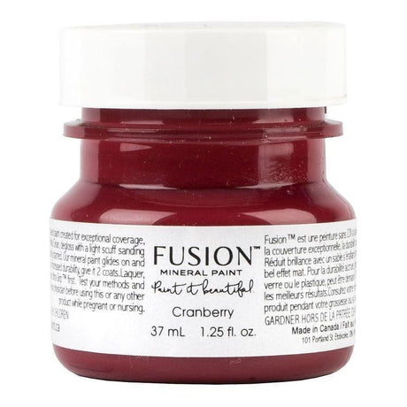 37ml Cranberry Fusion Mineral Paint jar, burgundy red, with white lid and detailed label.