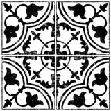 Black and white tile with floral vine pattern, made using I.O.D. Cubano Tile Stamp (Retired) by Iron Orchid Designs.