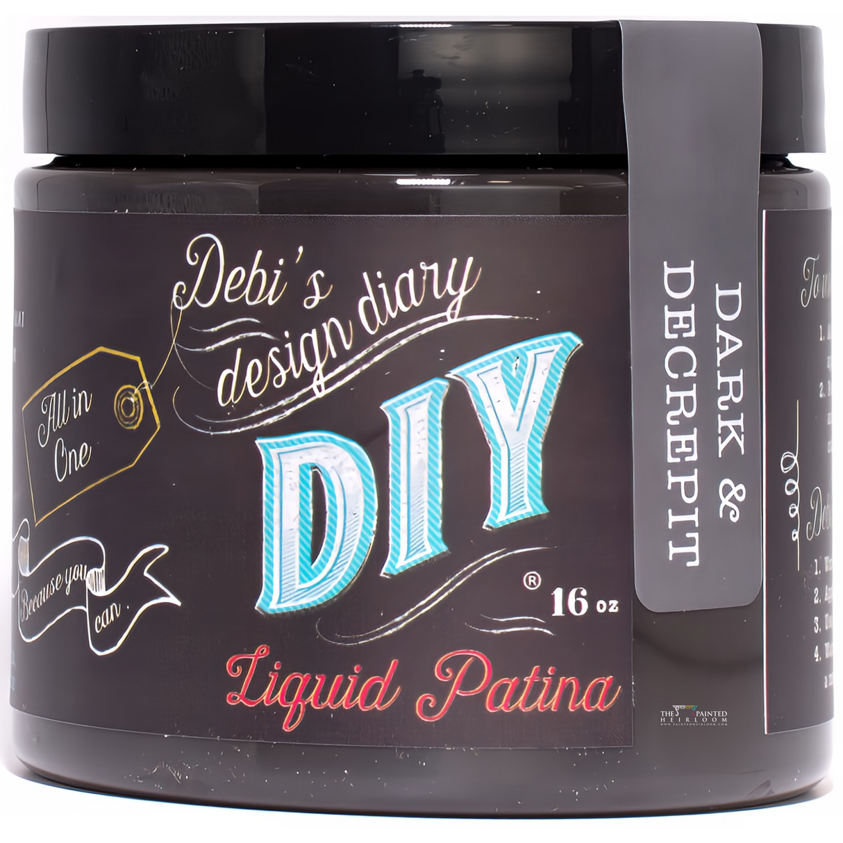 DIY Paint Co. Dark & Decrepit Liquid Patina, 16 oz jar, for aged stain and glaze effects.