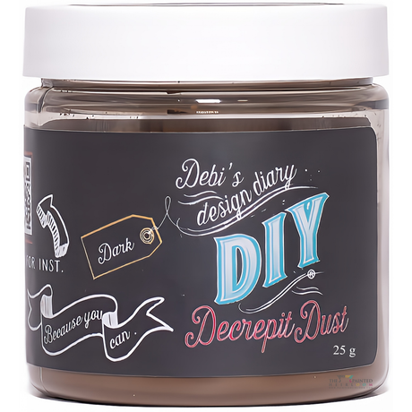 25g jar of DIY Paint Co. Decrepit Dust with black label and colorful text.