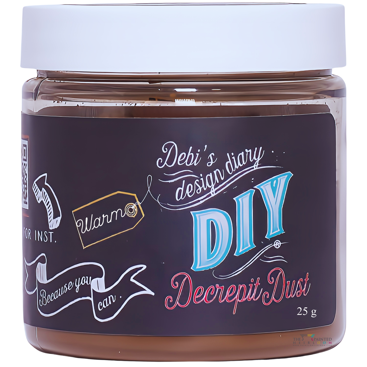 DIY Paint Co. Decrepit Dust antiquing powder, 25g, in a brown jar with a black label.