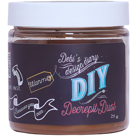 DIY Paint Co. Decrepit Dust antiquing powder, 25g, in a brown jar with a black label.