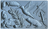 Gray animal and plant shapes made with Dewdrop Pond Mould by IOD or similar moulds.