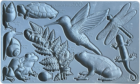 Gray animal and plant shapes made with Dewdrop Pond Mould by IOD or similar moulds.