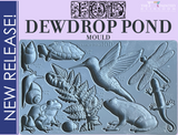 IOD Dewdrop Pond Mould by Iron Orchid Designs with raised animals, plants, insects, dragonfly, and hummingbird.