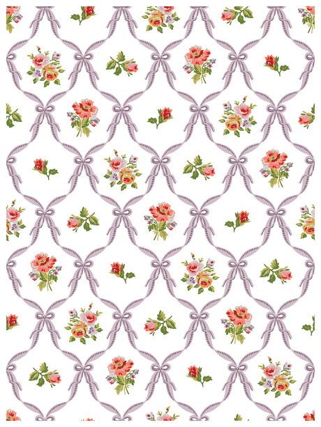 Pink bows set in diamonds, each filled with I.O.D. Ditsy Blooms Paint Inlay roses and green leaves.
