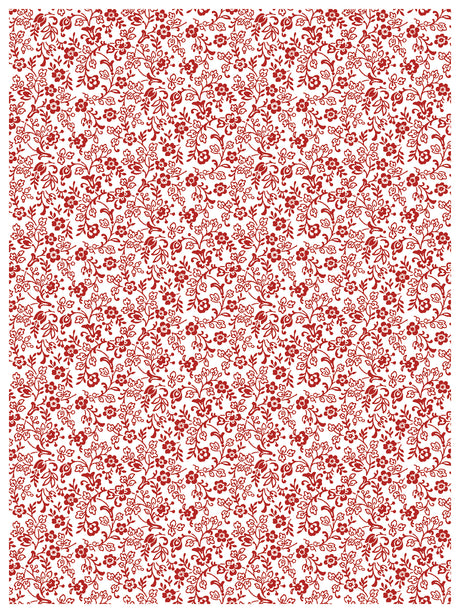 White base with red floral vines using I.O.D. Ditsy Blooms Paint Inlay by Iron Orchid Designs.